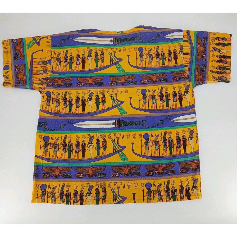 Vintage Egyptian Pharaonic All Over Print Tunic Top 80s 90s Made USA Unisex - Picture 5 of 8